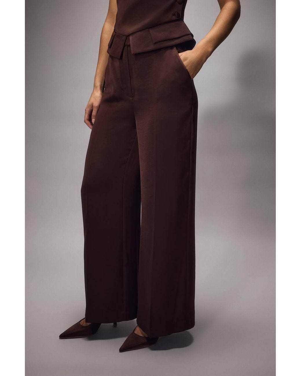 Coast Brown Muse Satin Wide Leg Tailored Trouser