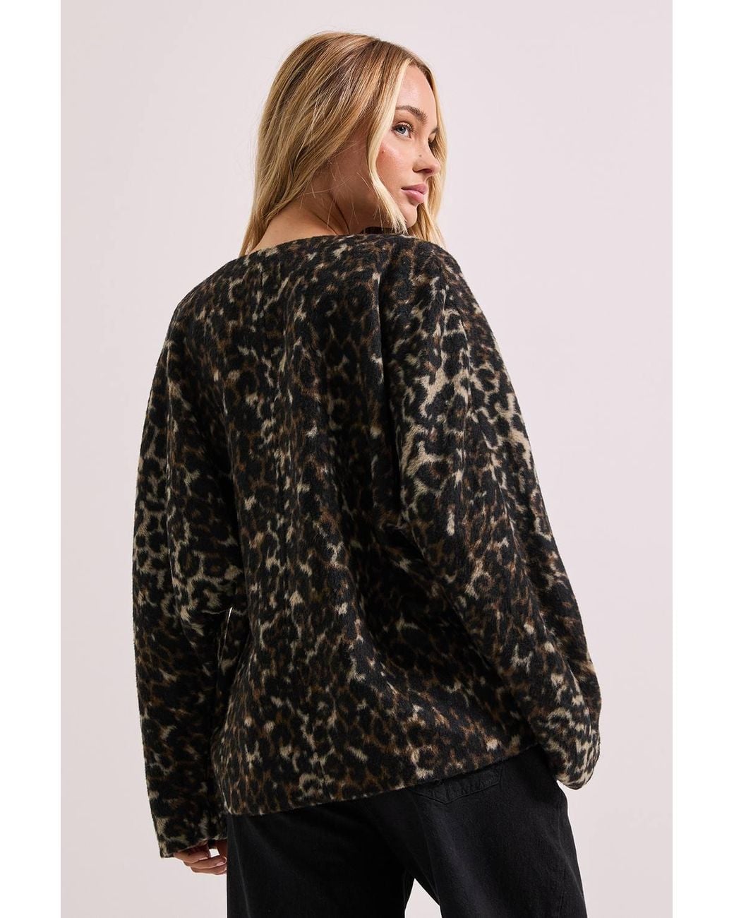 Dorothy Perkins Black Short Collarless Animal Print Coat