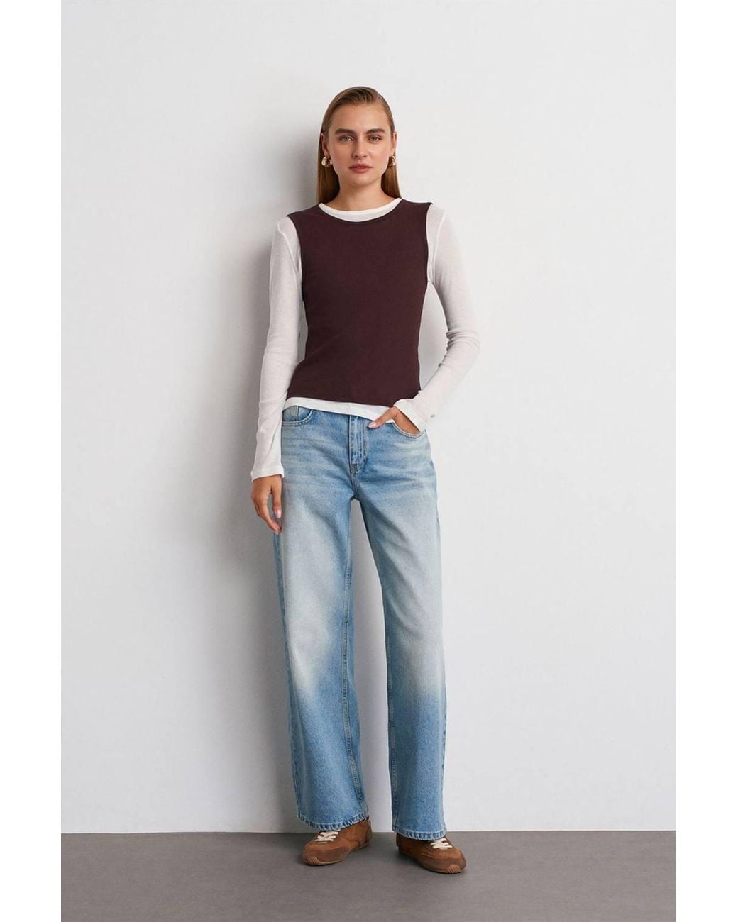 Dilvin Black Fitted Cotton Crew Neck Long Sleeve Blouse