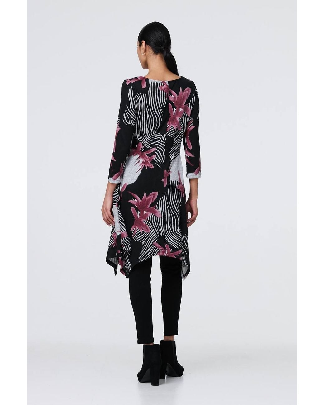 Izabel London Blue Abstract Print Hanky Hem Knee Length Dress