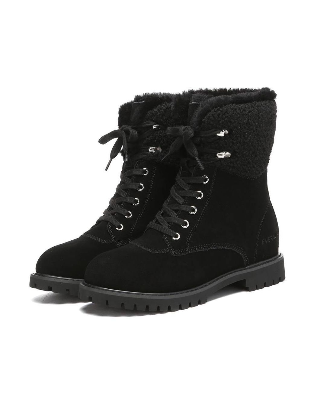 EverAu Australia Black Sheepskin Knitted Wool Sittella Fashion Chunky Boots W/ Rubber Sole