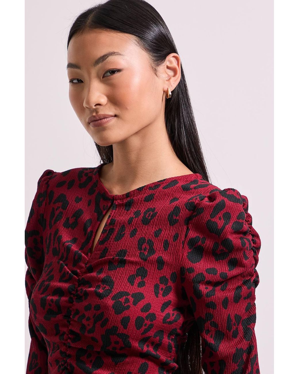 Dorothy Perkins Red Petite Berry Leopard Keyhole Midi Dress