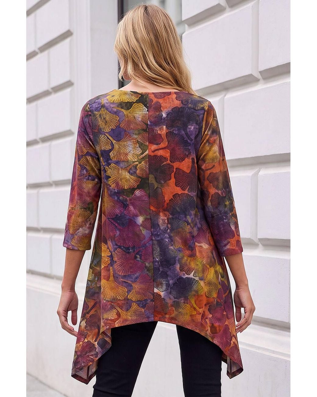 Roman Purple Textured Print Hanky Hem Top