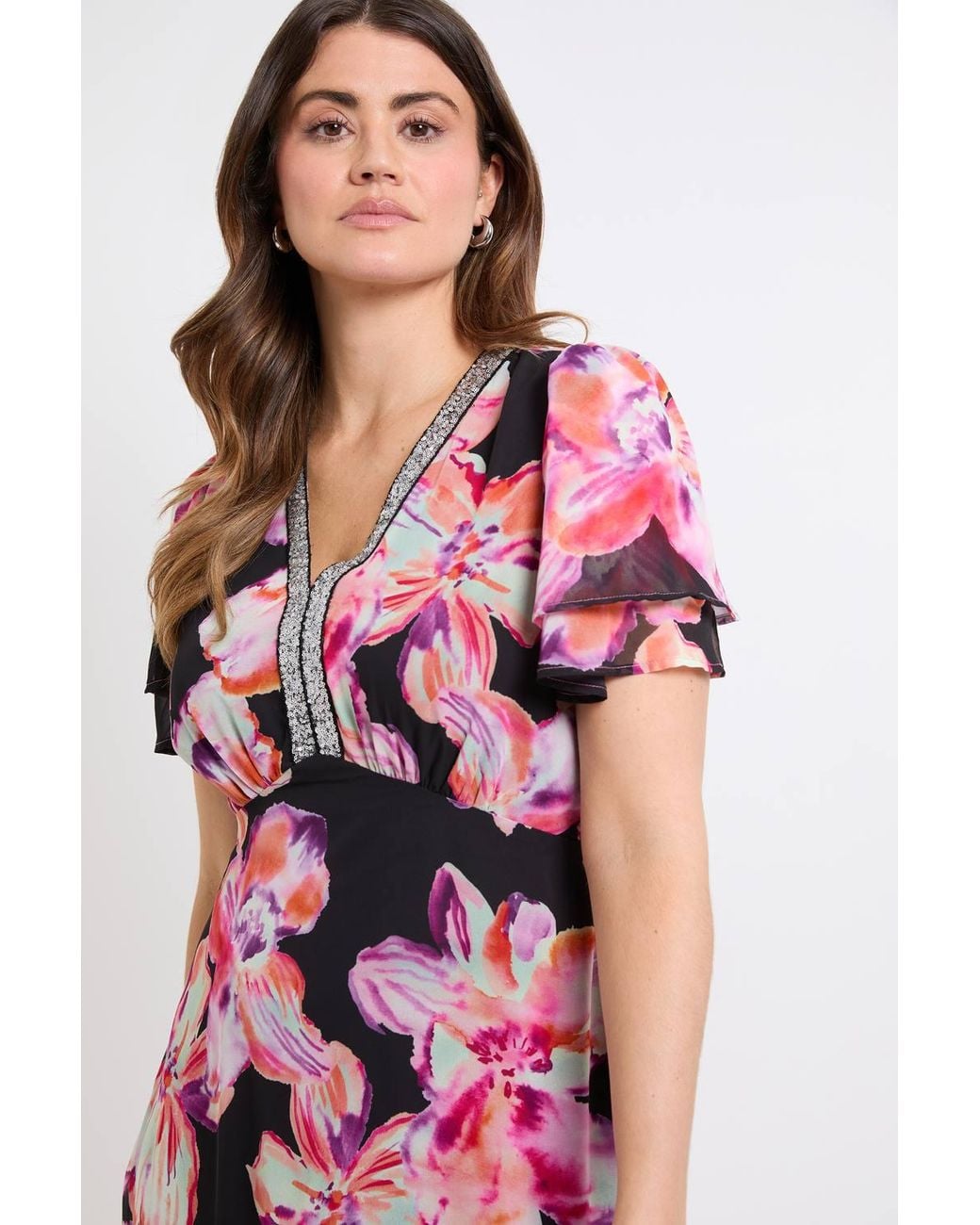 Wallis Pink Floral Chiffon Sequin Insert Midi Dress