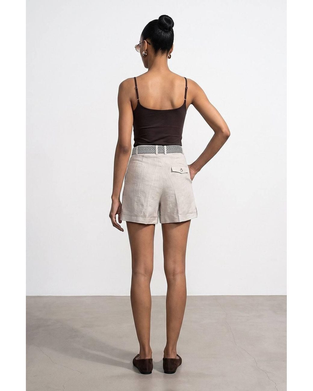 Dilvin Natural Linen High-Waist Tailored Shorts