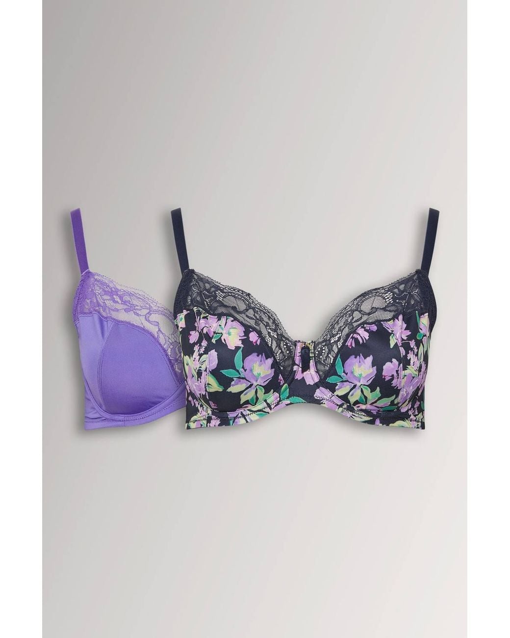 Yours Blue 2 Pack Floral Underwired Bras