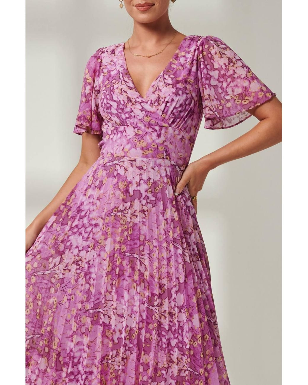 Jolie Moi Pink Vanya Wrap V-Neck Chiffon Maxi Dress