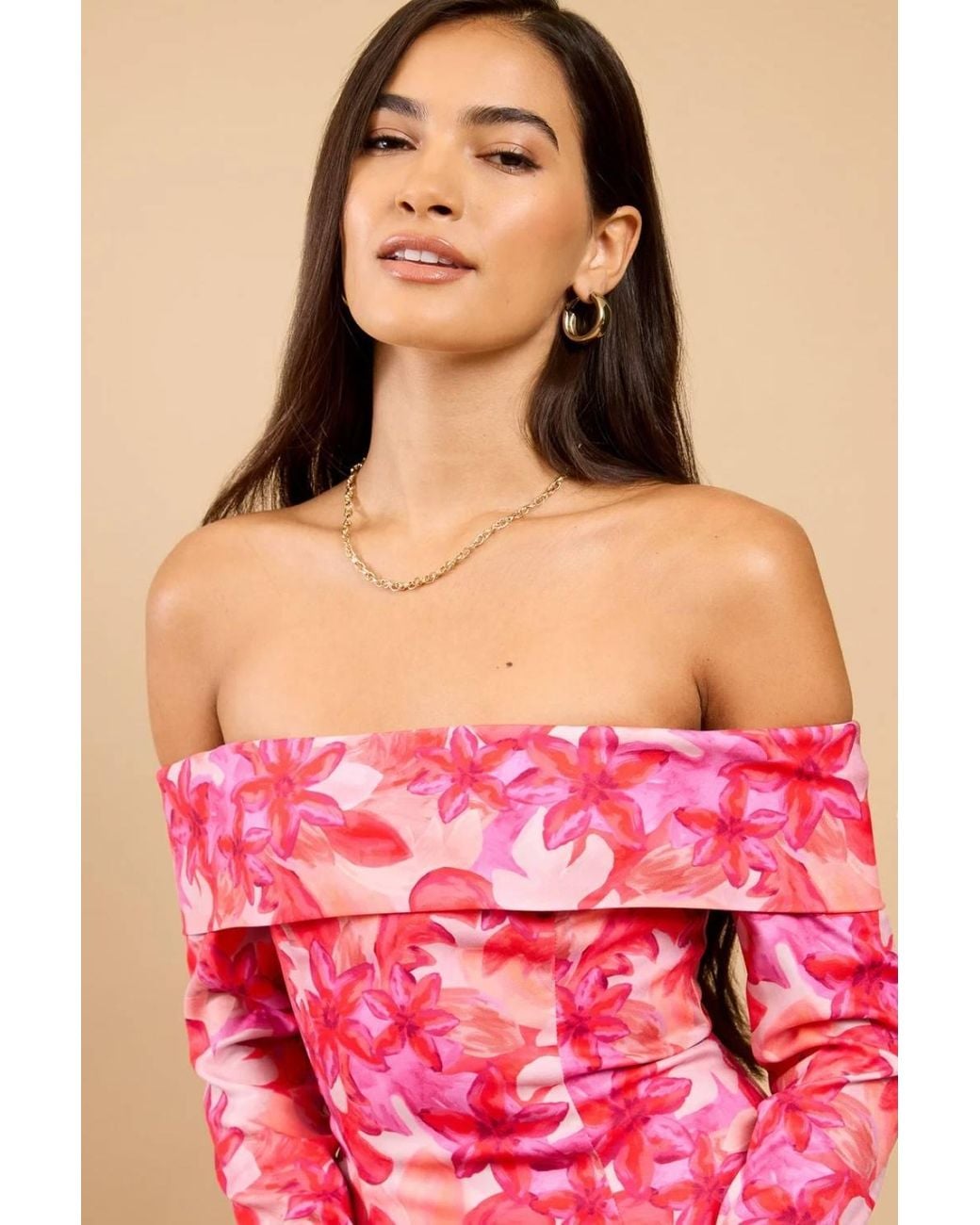 Little Mistress Pink Floral Print Bardot Mini Dress