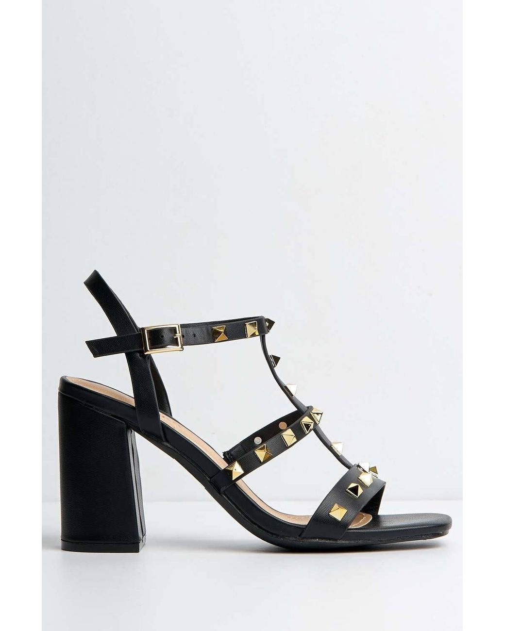 Miss Diva Black Troya Studded Block Heel Sandals