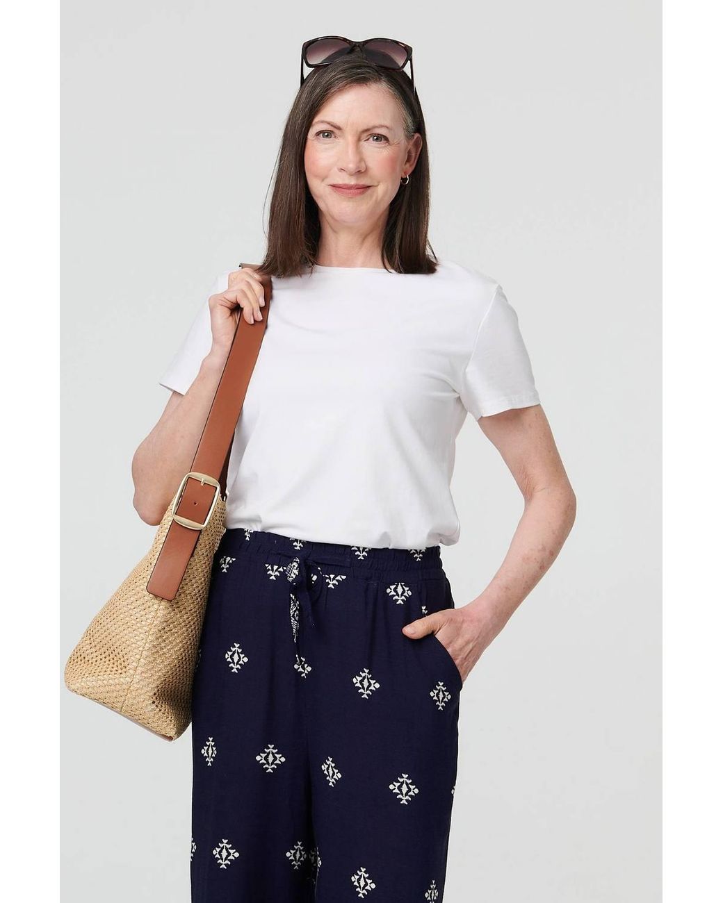 Izabel London Blue Printed High Waist Drawstring Trousers