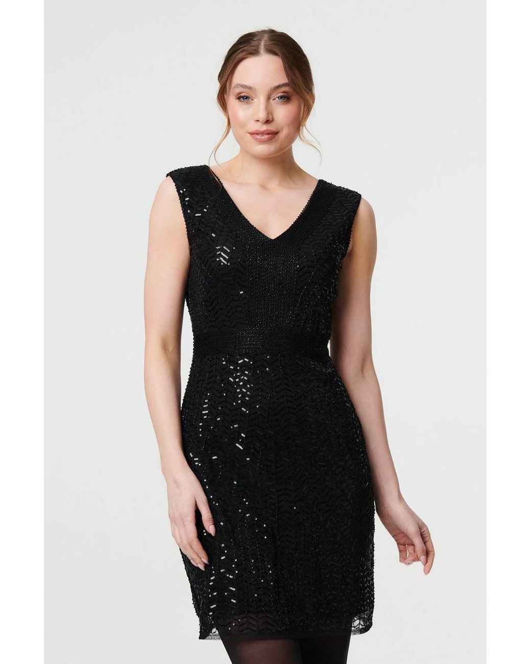 Izabel London Black Sequin Embellished Sleeveless Mini Dress
