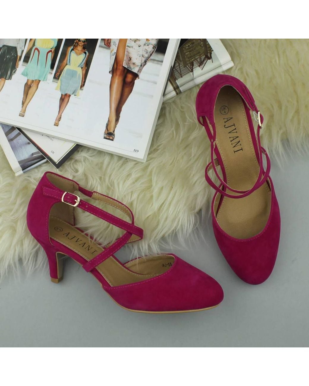 AJVANI Pink Mid Heel Crossed Straps Court Shoes