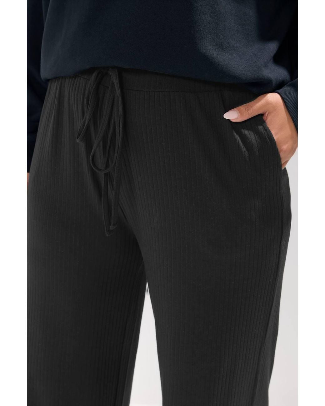 Yours Black Ribbed Wide Leg Trousers