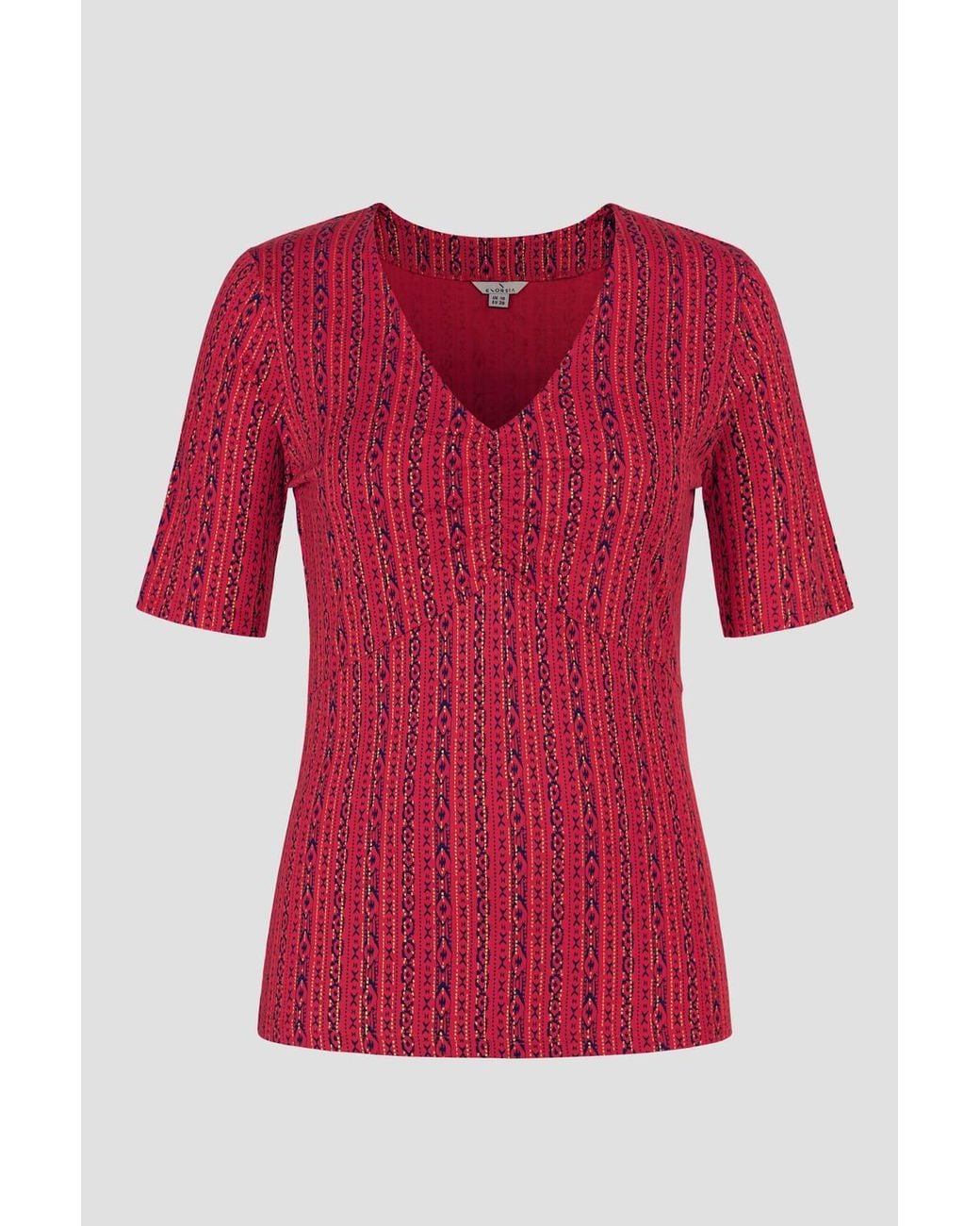 Enorsia Red Short Sleeve Shimmer Printed Viscose Top