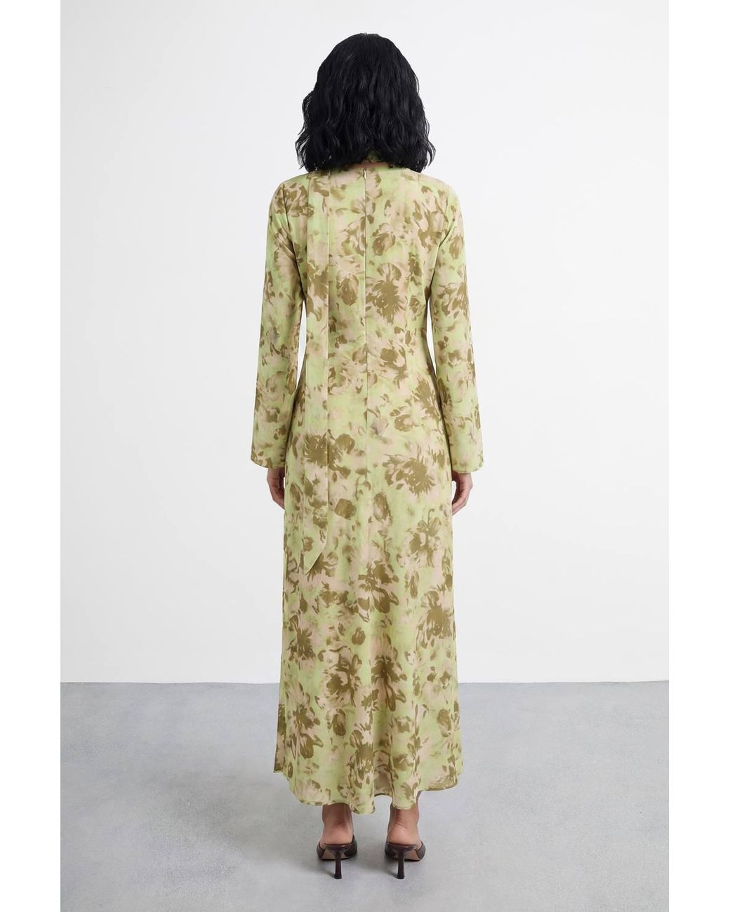 Warehouse Multicolor Petite Long Sleeve Cowl Neck Floral Print Ruffle Detail Maxi Dress