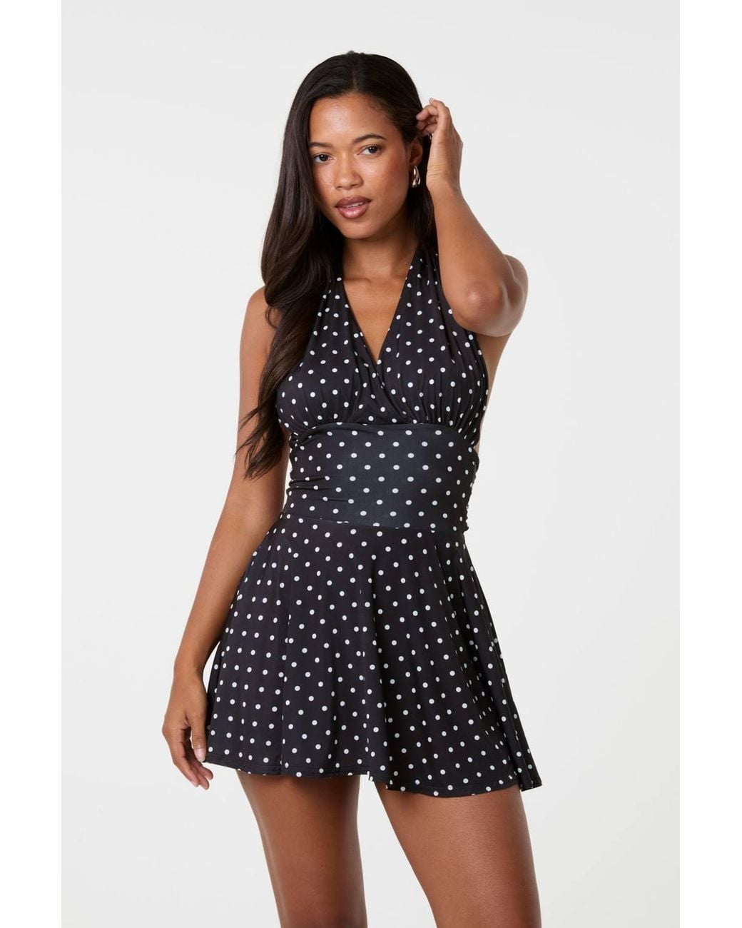 Pink Vanilla Black Polka Dot Slinky Halter Neck Dress
