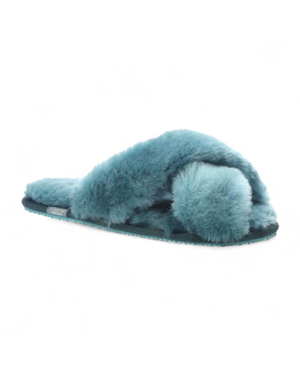 Infinity Leather Blue Sheepskin Slippers Warm Winter Fur Crossover