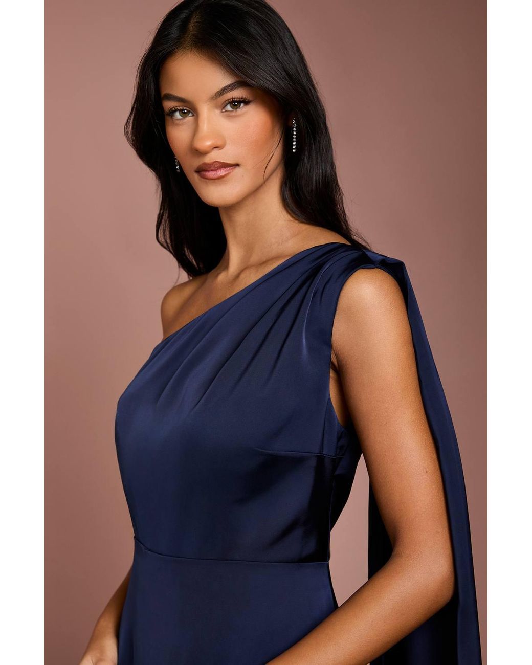Coast Blue Honoured Petite Drape One Shoulder Satin Maxi Bridesmaid Dress