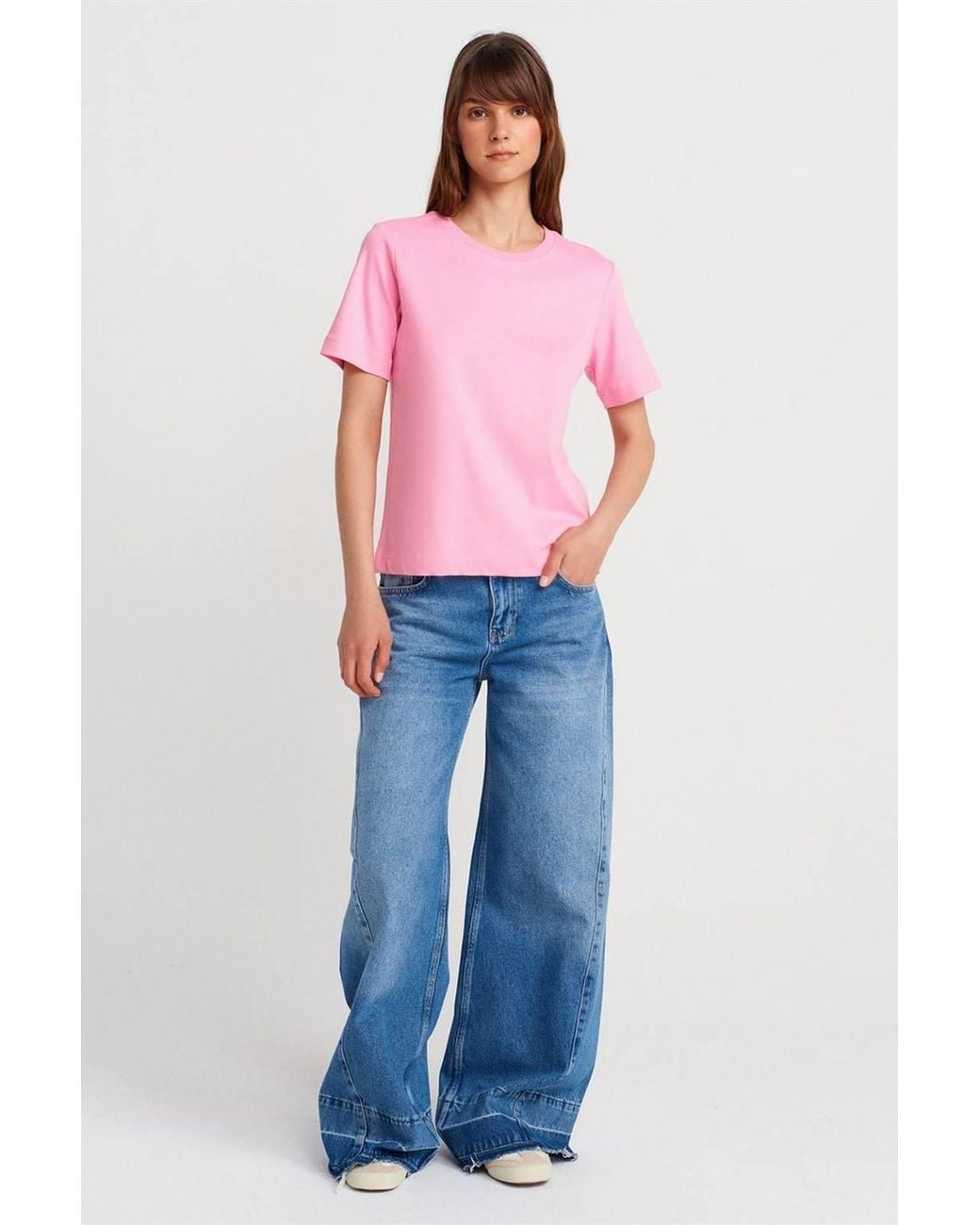Dilvin Pink Cotton Crew Neck T-Shirt