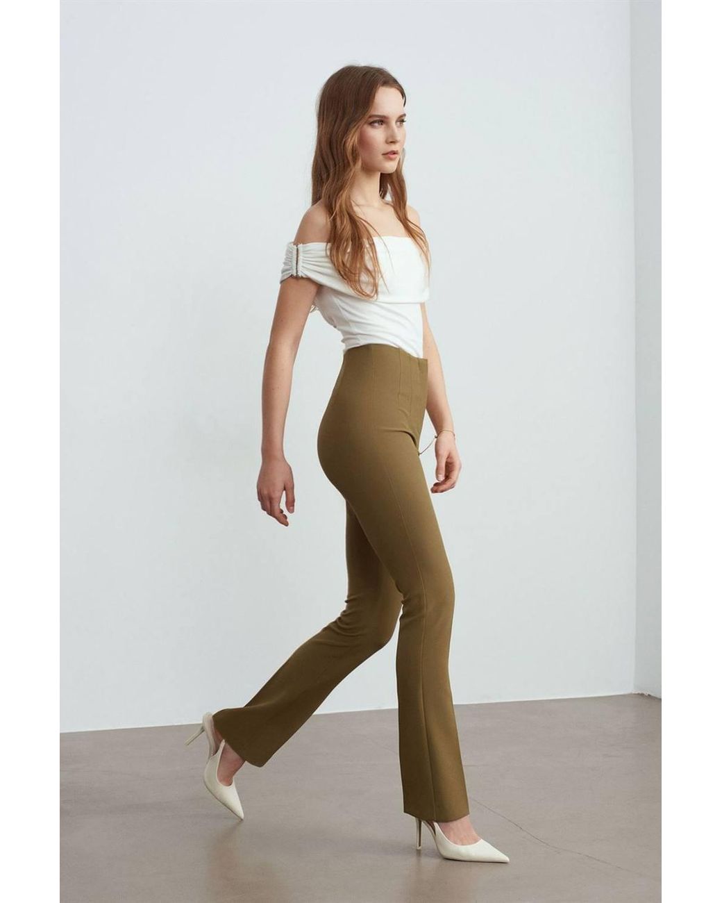 Dilvin Green Straight-Leg Crepe Trousers