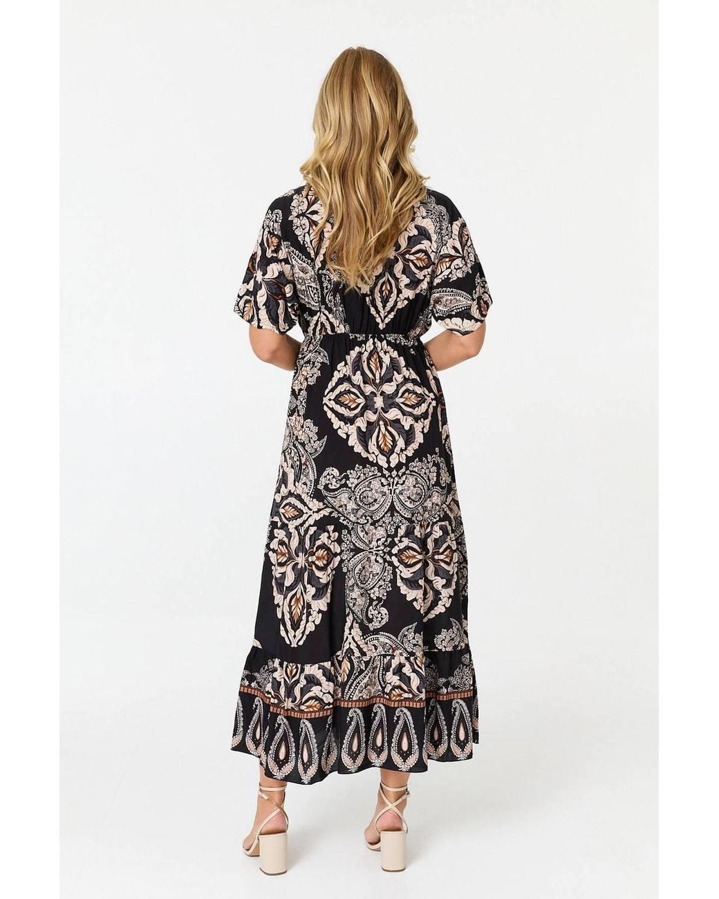 Izabel London White Paisley Relaxed 1/2 Sleeve Maxi Dress