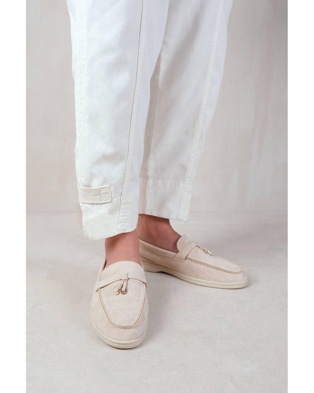 Where's That From Natural 'Charming' Slip On Suede Loafers Metal Trim Tassel