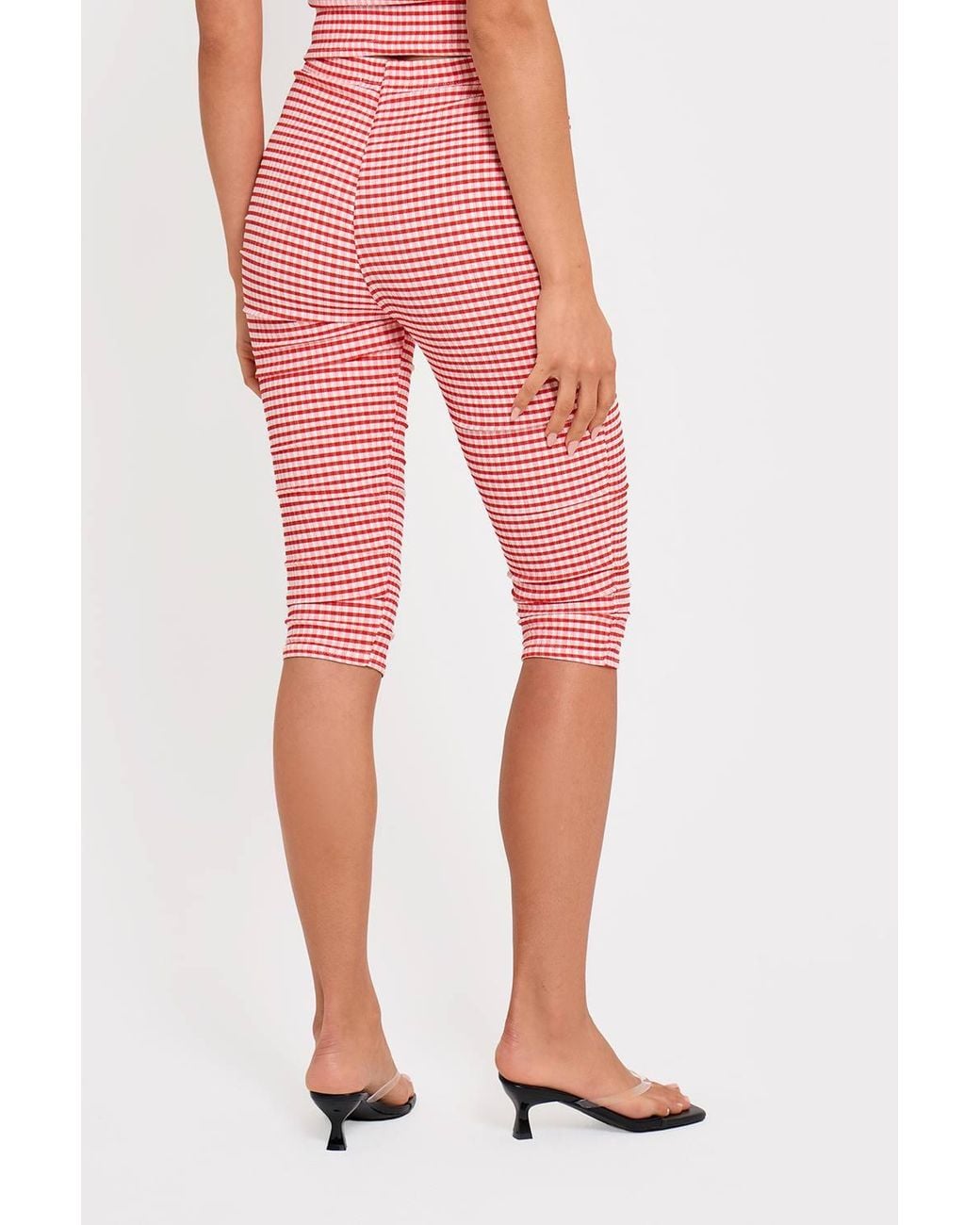 Public Desire Red Mid Rise Gingham Capri Pant