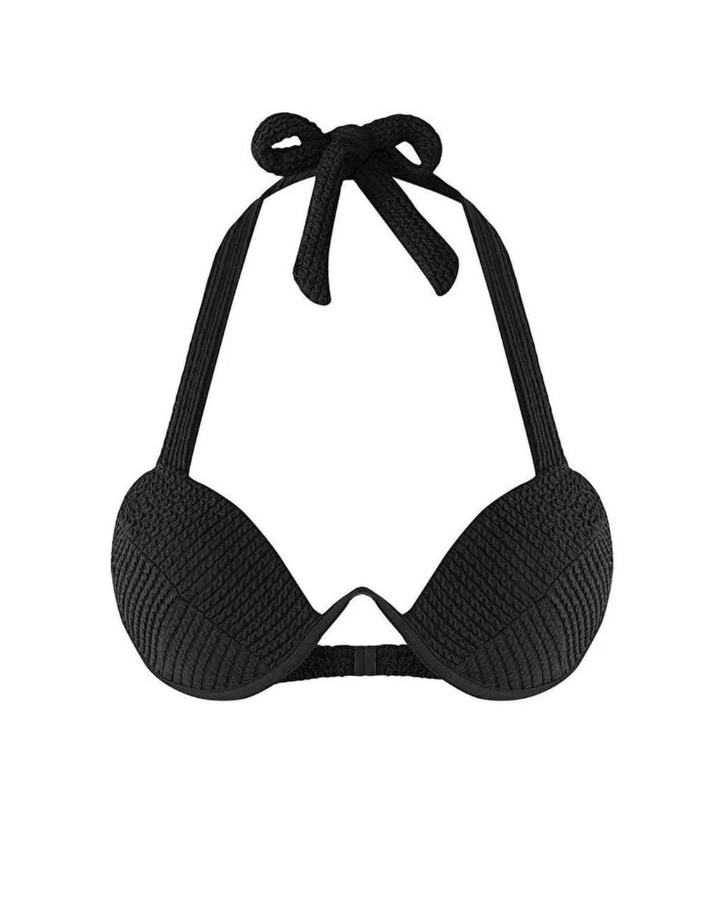 WOVCOR Black Textured V-Wire Balconette Bikini Top