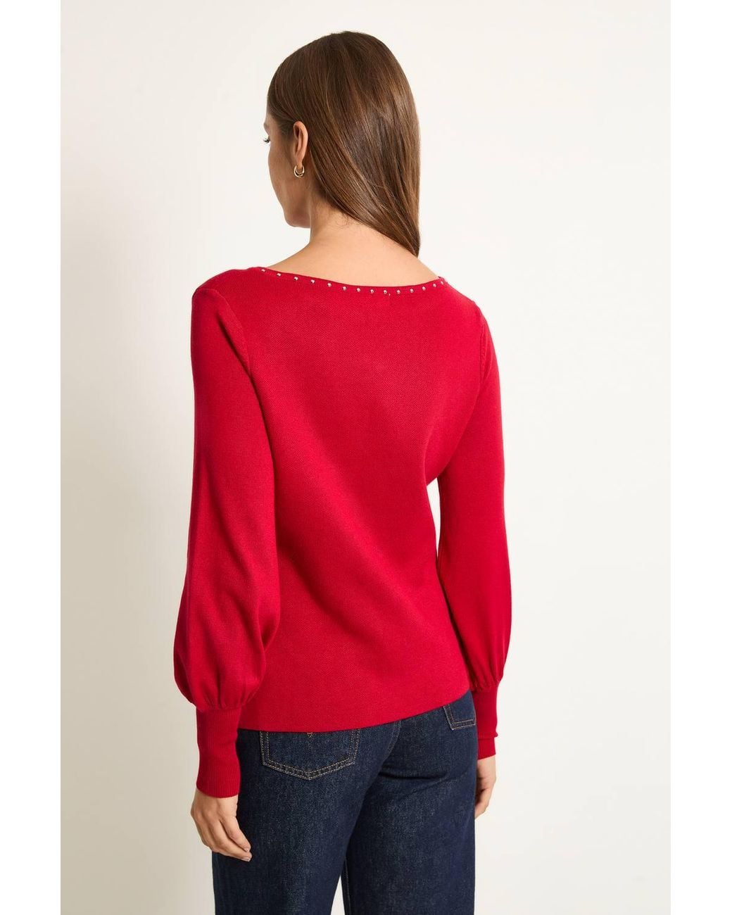 Wallis Red Stud Detail Fine Knitted Jumper