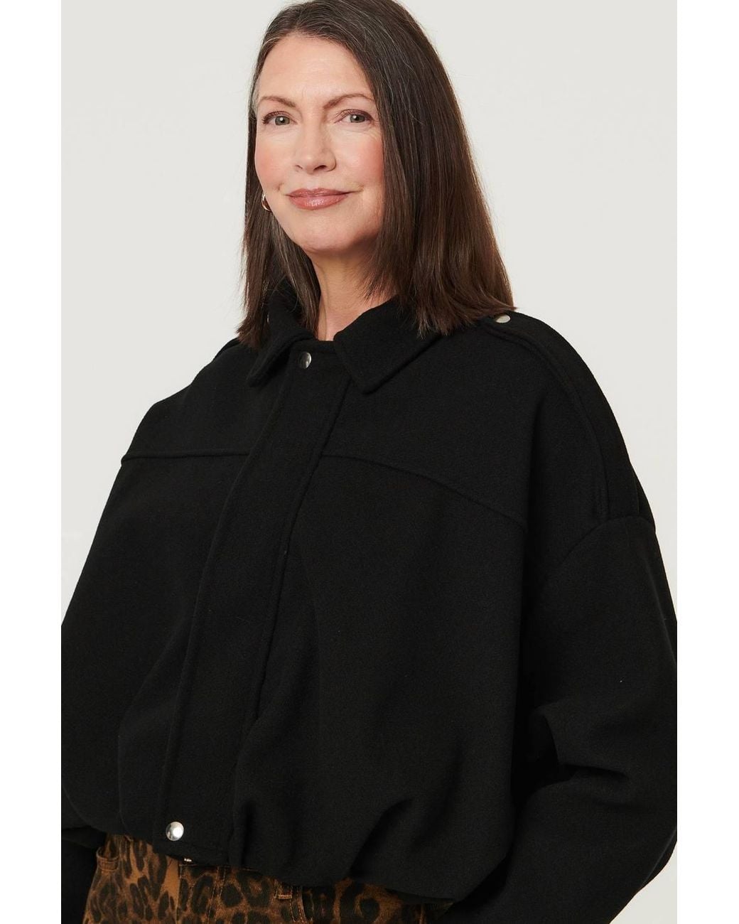 Izabel London Black Faux Suede Ruched Relaxed Bomber Jacket