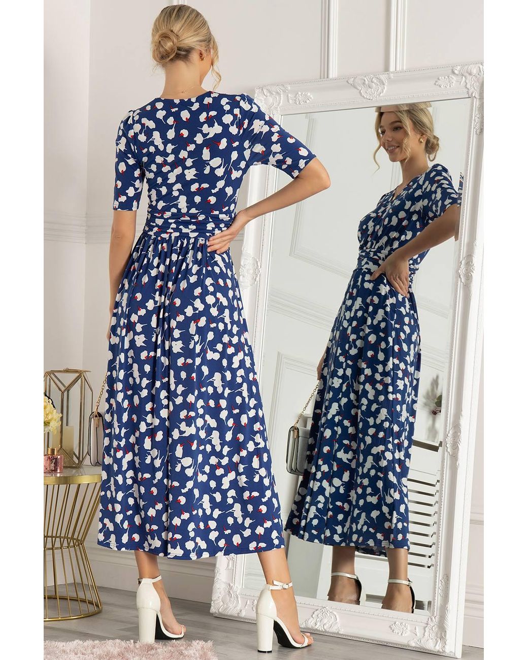 Jolie Moi Blue Kiera Wrap Front Maxi Dress
