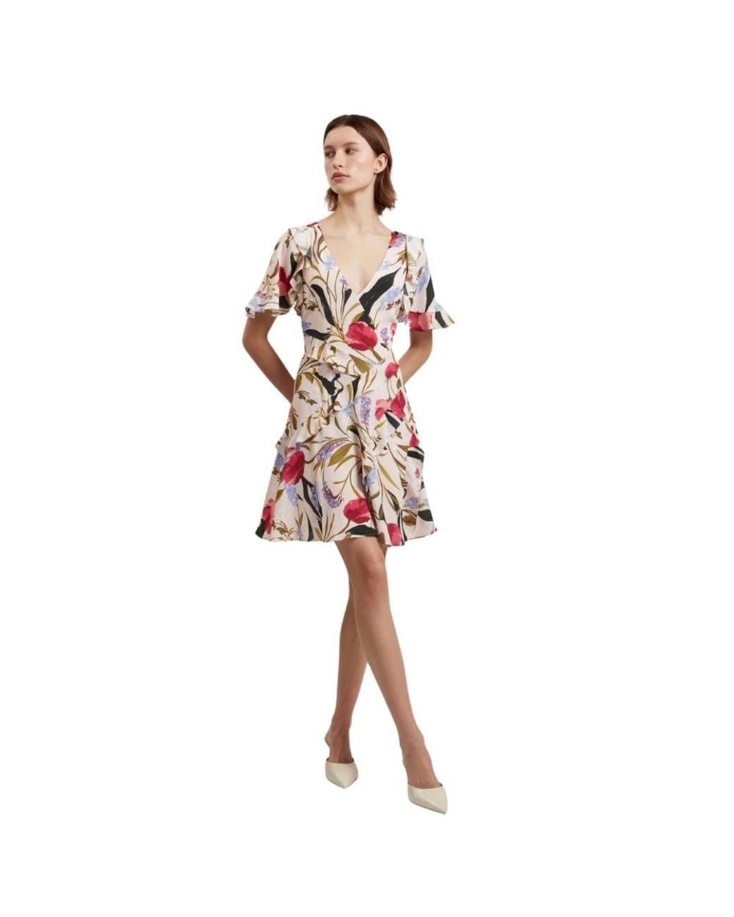 Ted Baker Multicolor Issiia Short Sleeve V-Neck Regular Fit Mini Dress