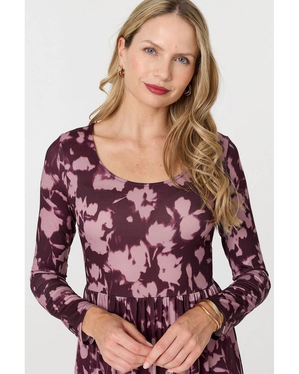 Izabel London Red Floral Long Sleeve Jersey Maxi Dress