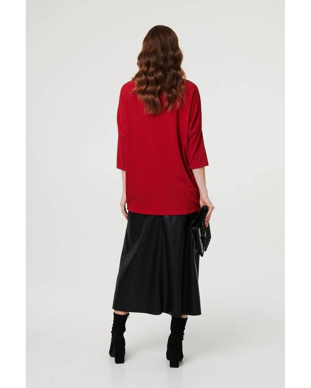 Izabel London Red Asymmetric Zip Hem 3/4 Sleeve Tunic Top