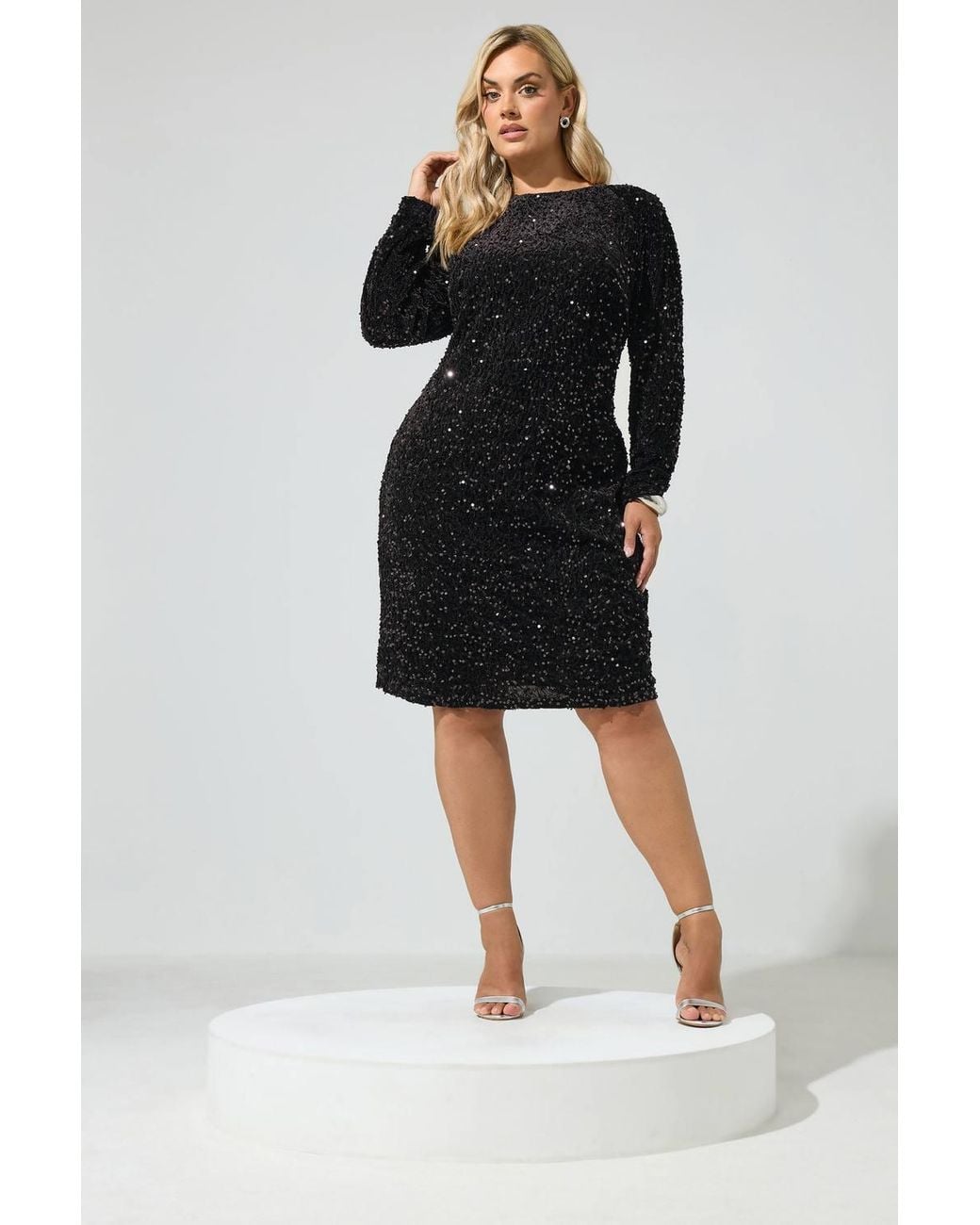 Yours Black Velvet Sequin Shift Dress
