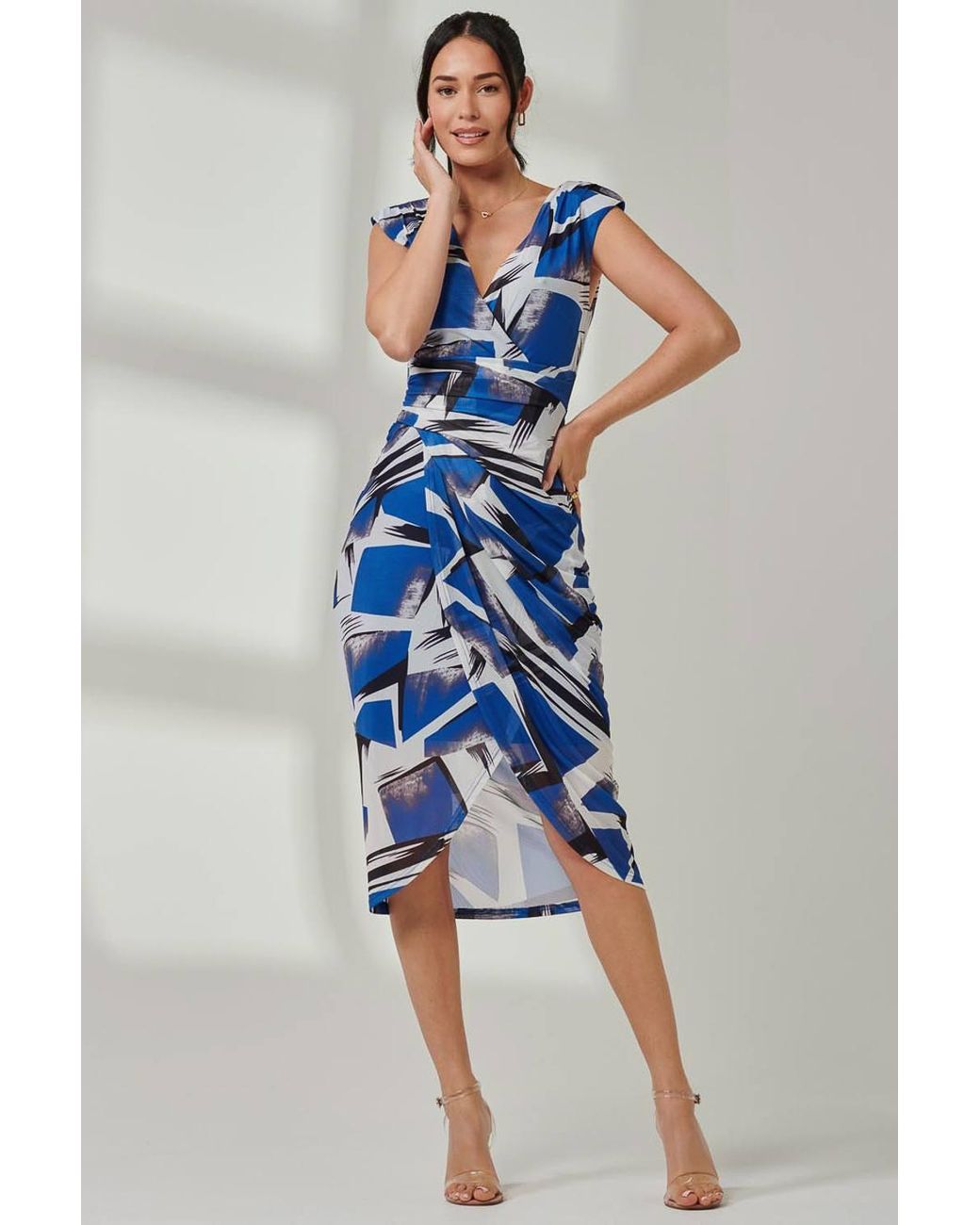 Jolie Moi Blue Mesh Wrap Ruched Bodycon Dress