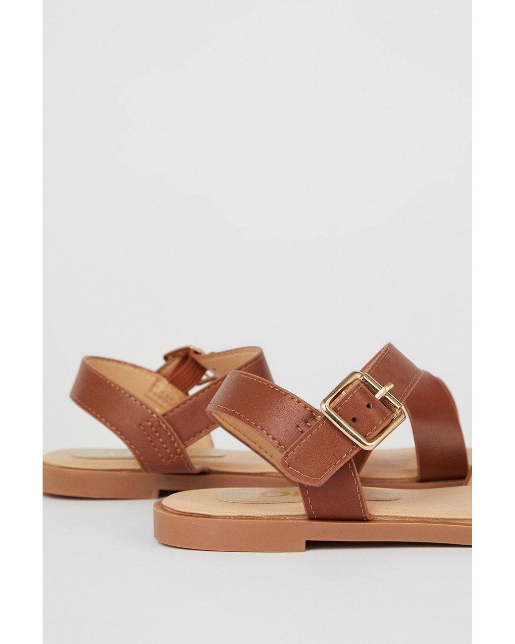 Dorothy Perkins Natural Florence Cross Strap Faux Leather Flat Sandal