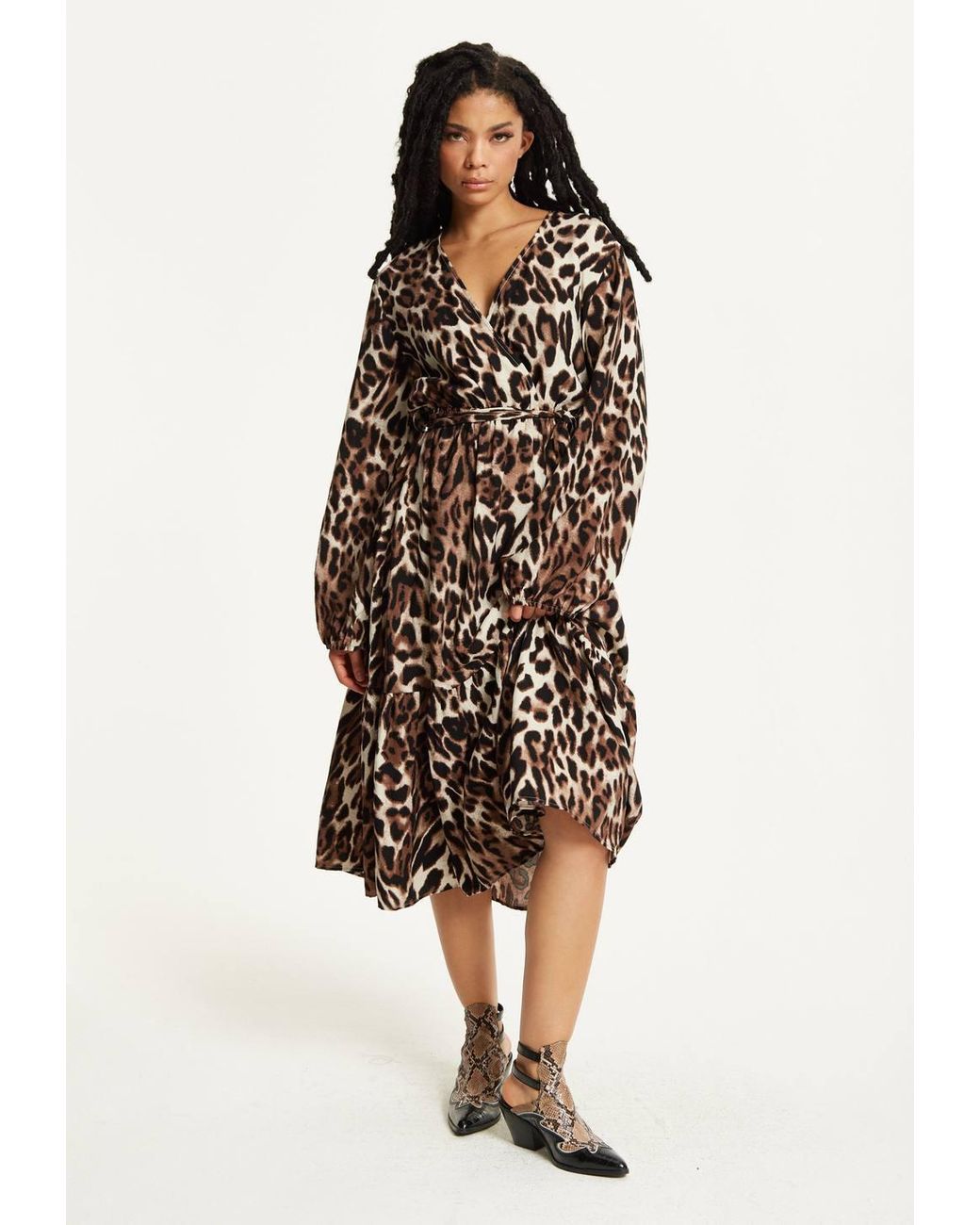Liquorish White Leopard Print Long Sleeve Midi Dress