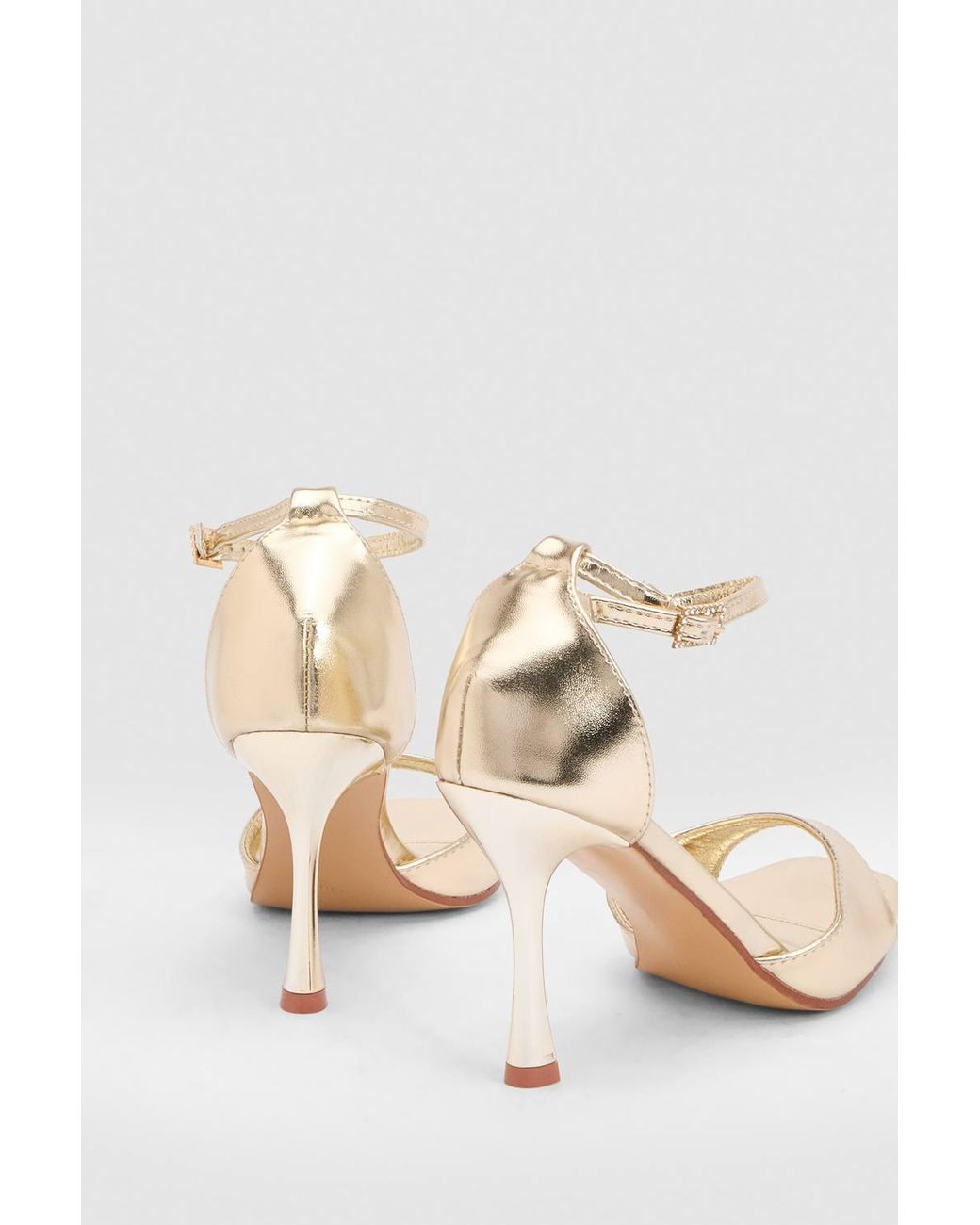 MissPap Brown Mila Faux Metallic Leather Ankle Strap Stiletto Heeled Sandals