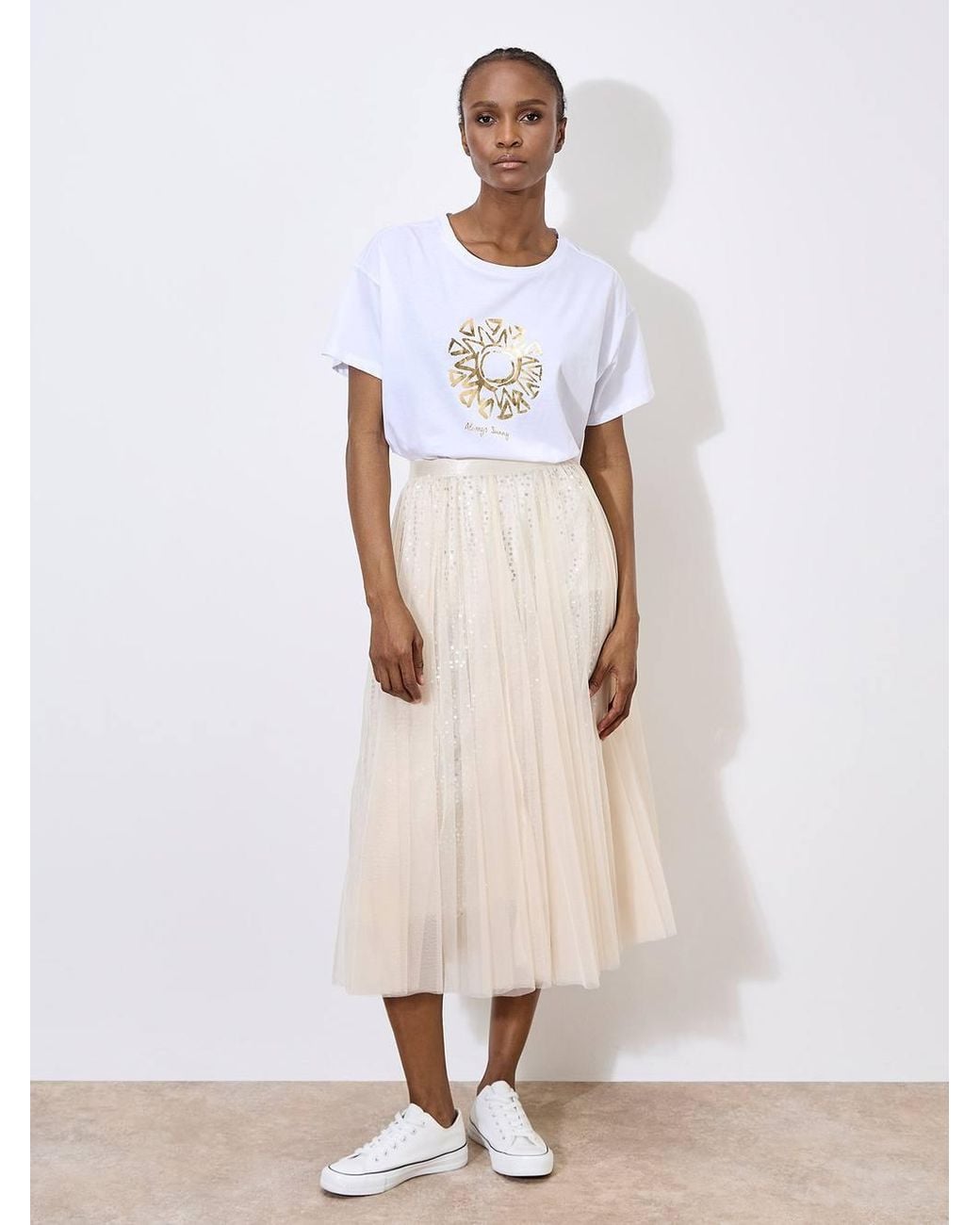 Apricot Natural Sequin Tulle Midaxi Skirt