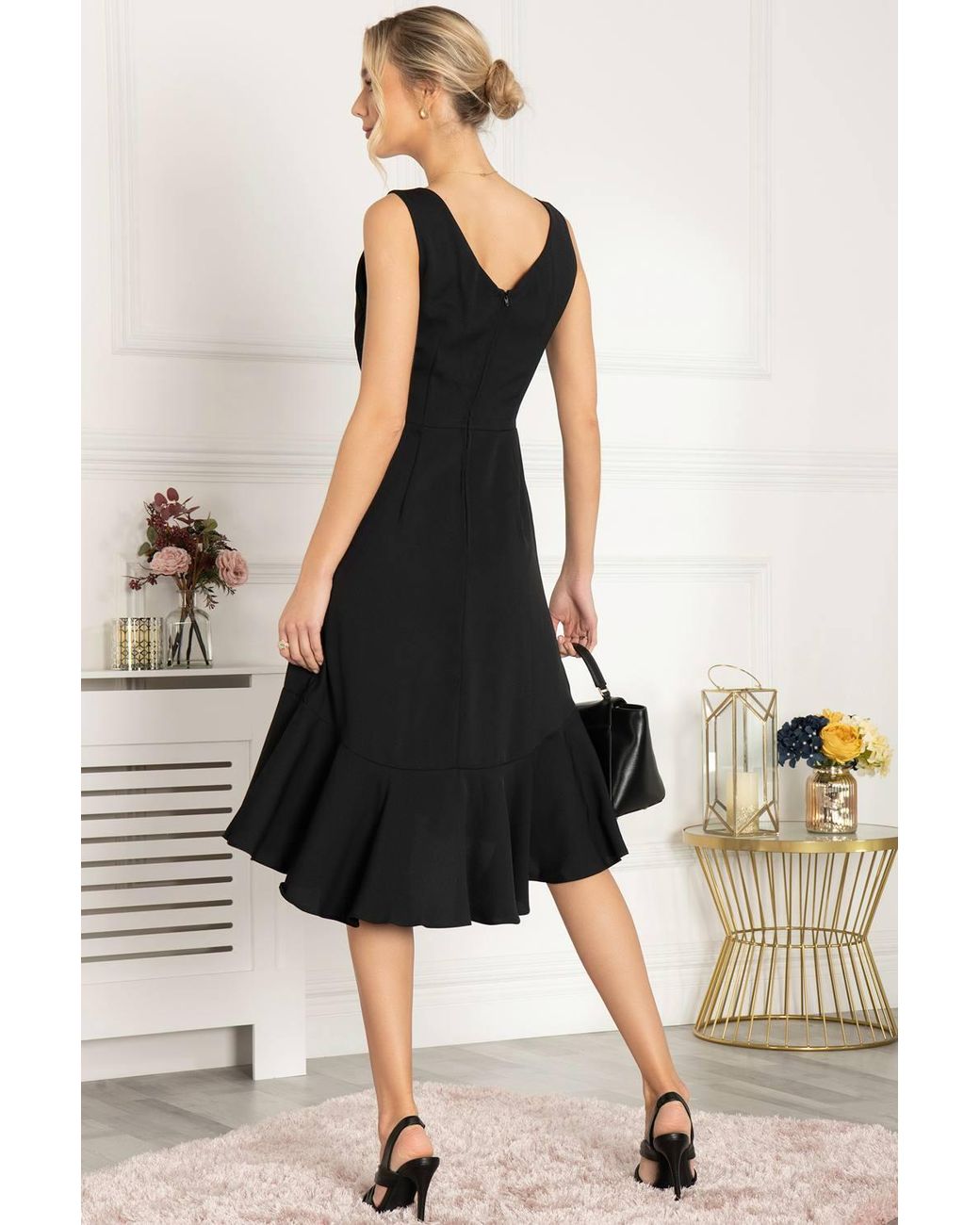 Jolie Moi Black Palmer Dip Hem Shift Dress