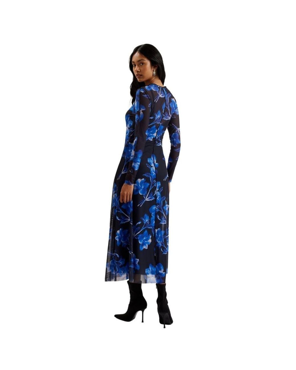 Ted Baker Blue Rozeen Long Sleeve Round Neck Midi Dress