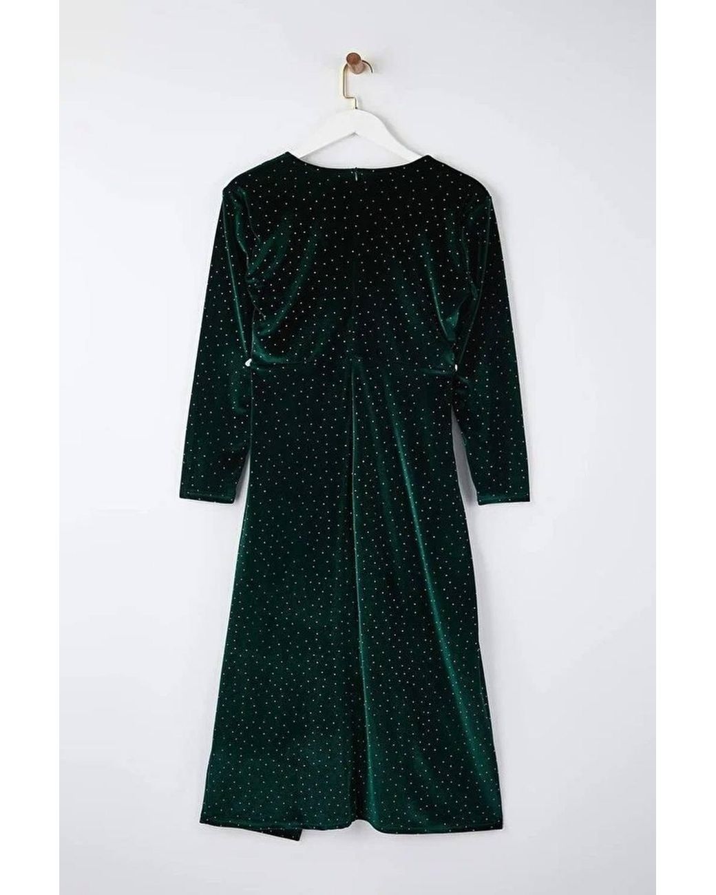 WOVCOR Green Embellished Ruched Velvet Midi Wrap Dress W/ Side Split