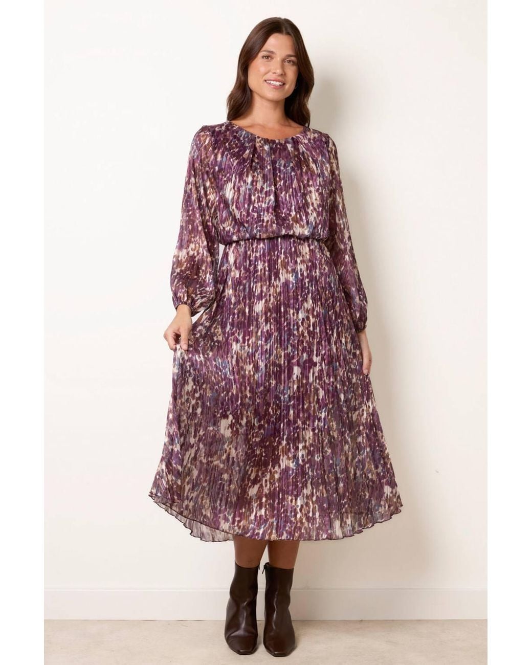 Blue Vanilla Red Elasticated Waist Long Sleeve Round Neck Midi Dress