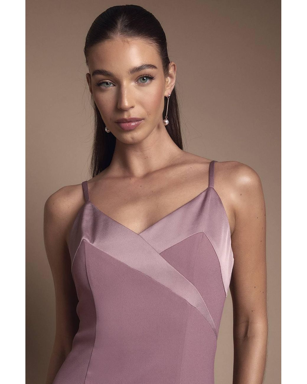 Coast Purple Strappy V Neck Satin Trim Bridesmaid Dress