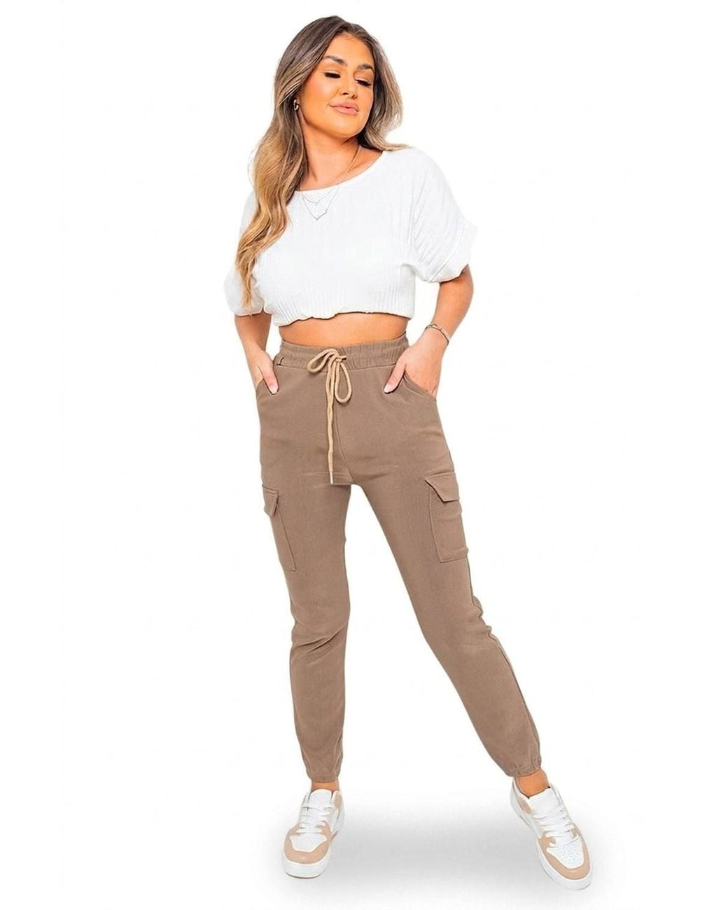 IKRUSH Natural Plus Size Frankie Cargo Pocket Trouser W/ Drawstring