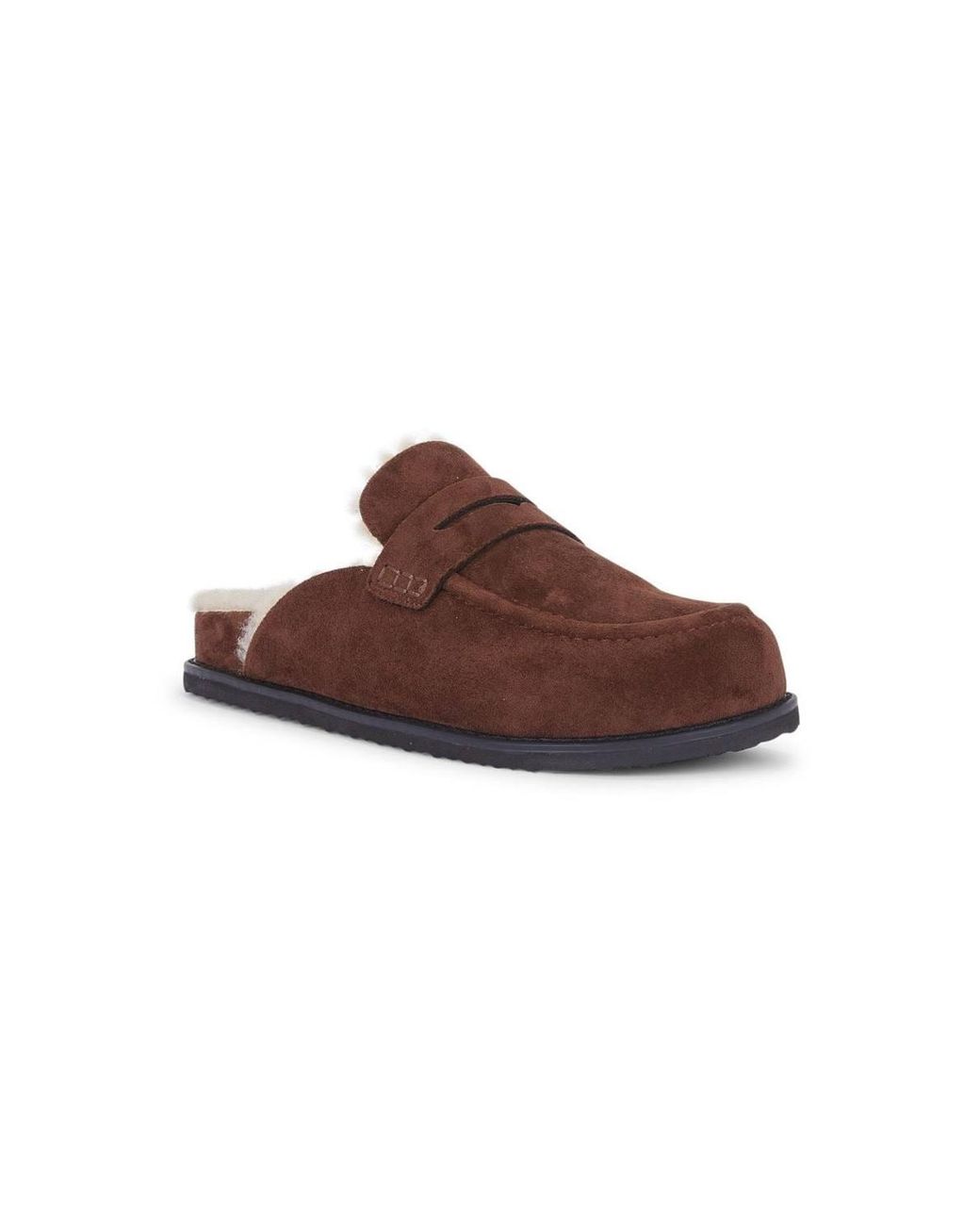Miss Diva Brown Alviera Fur Detail Backless Mule Loafer Slippers