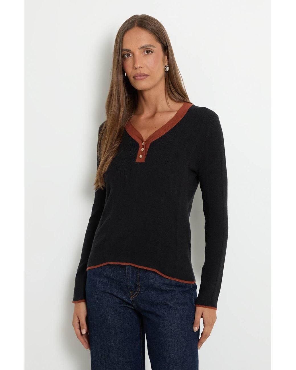 Wallis Black Contrast Trim Fine Knitted Jumper