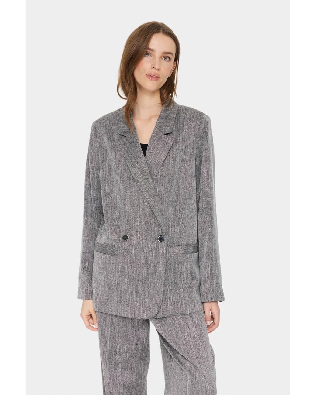 Saint Tropez Gray Glendasz Double-Breasted Blazer