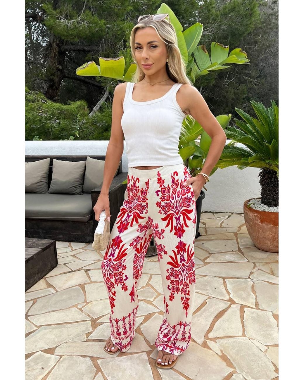 AX Paris Green Boho Floral Print Wide Leg Trousers